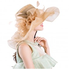 Gold Mujer Church Derby Hat Ruffles Wide Brim Summer Bridal Cap One Size 732140426708 eb-74536311